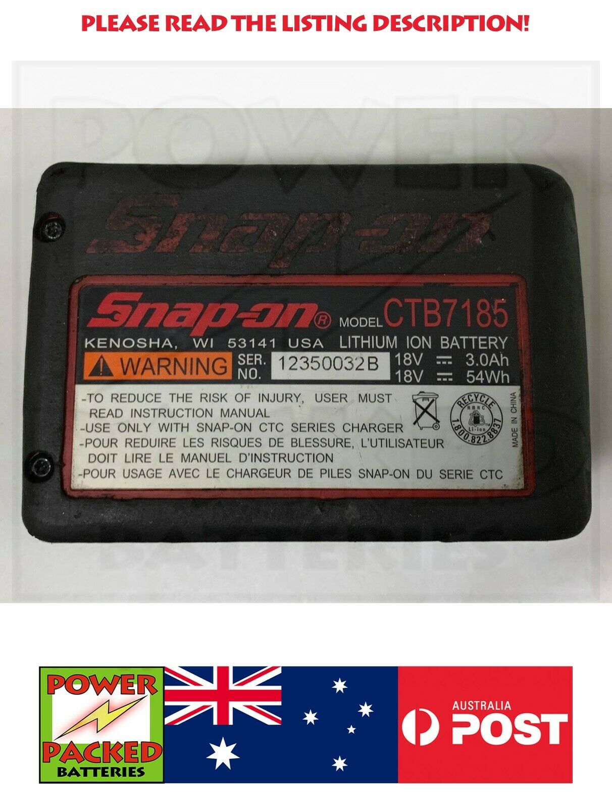 Snap-on Lithium Ion Battery 18v Ctb71850 for sale online 